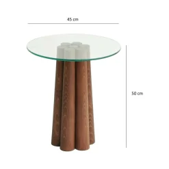 Tavolino da Salotto Marrone Noce Forma Rotonda Materiale Piano in Vetro 45x50x50h cm, Colore Ripiano Trasparente - Brasilia