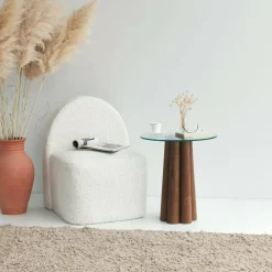 Tavolino da Salotto Marrone Noce Forma Rotonda Materiale Piano in Vetro 45x50x50h cm, Colore Ripiano Trasparente - Brasilia