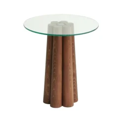 Tavolino da Salotto Marrone Noce Forma Rotonda Materiale Piano in Vetro 45x50x50h cm, Colore Ripiano Trasparente - Brasilia