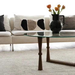 Tavolino da Salotto Marrone Noce Forma Rotonda Materiale Piano in Vetro 80x80x41h cm, Colore Ripiano Trasparente - Belvi