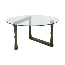 Tavolino da Salotto Marrone Noce Forma Rotonda Materiale Piano in Vetro 80x80x41h cm, Colore Ripiano Trasparente - Belvi