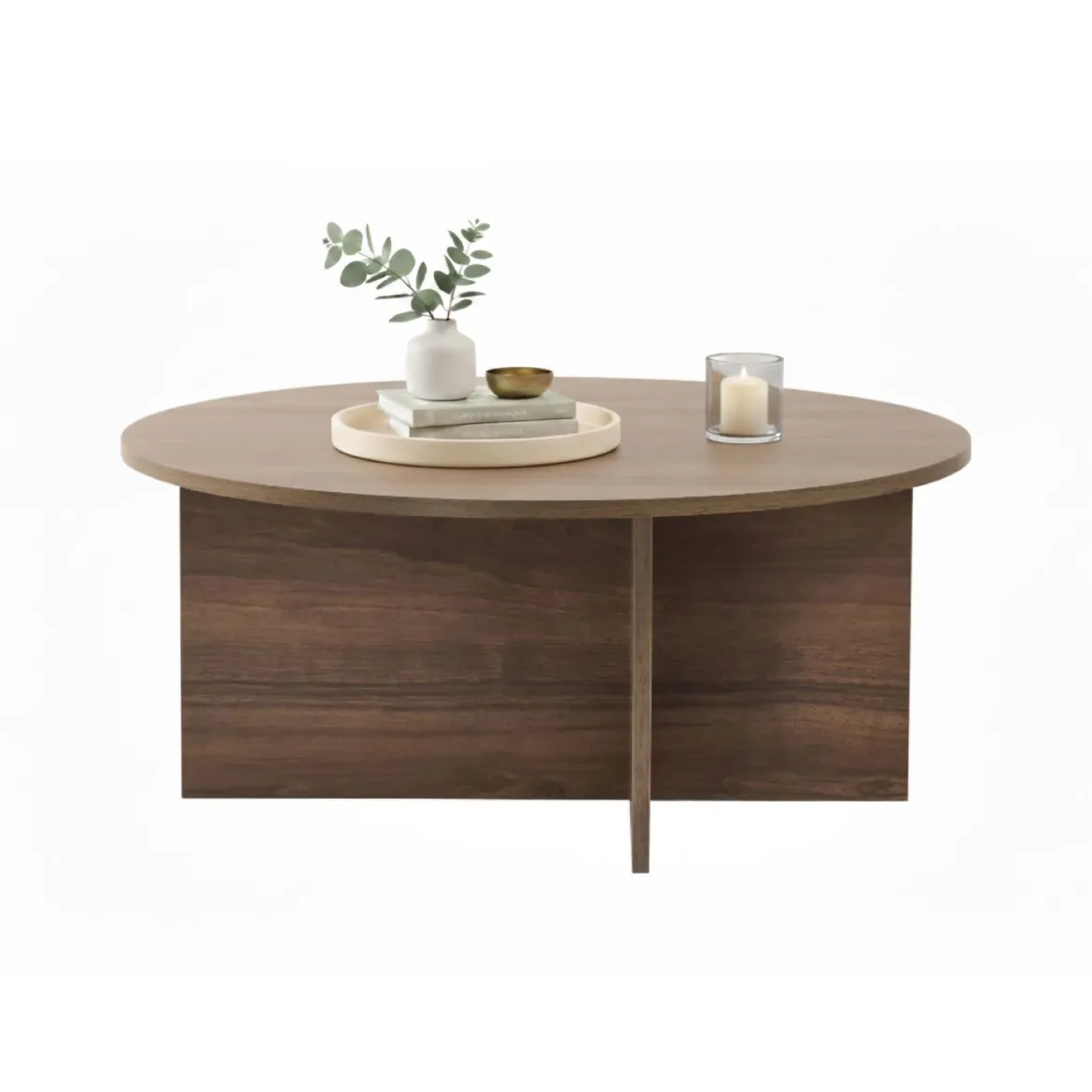 Tavolino da Salotto Marrone Noce Forma Rotondo Materiale Piano in Legno Nobilitato 90x90x40h cm, Colore Ripiano Marrone - Simbario
