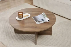 Tavolino da Salotto Marrone Noce Forma Rotondo Materiale Piano in Legno Nobilitato 90x90x40h cm, Colore Ripiano Marrone - Simbario