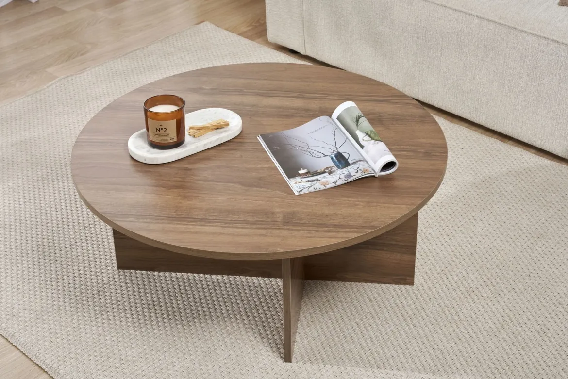 Tavolino da Salotto Marrone Noce Forma Rotondo Materiale Piano in Legno Nobilitato 90x90x40h cm, Colore Ripiano Marrone - Simbario