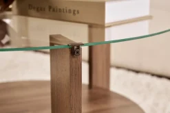 Tavolino da Salotto Marrone Noce Forma Rotondo Materiale Piano in Vetro 75x75x40h cm, Colore Ripiano Trasparente - Canevino