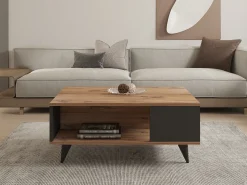 Tavolino da Salotto Marrone Noce Nero Forma Quadrato Materiale Piano in Legno Nobilitato 100x100x32h cm, Sfumatura Colore Struttura Noce - Sostene