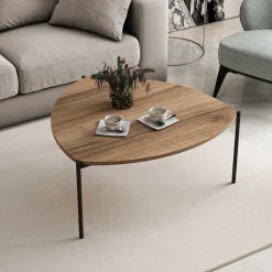 Tavolino da Salotto Marrone Noce Nero con Piedini 3 Vani 90x60x40h cm, Forma Rettangolare - Dogliani