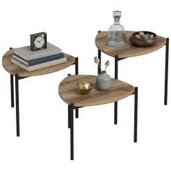 Tavolino da Salotto Marrone Noce Nero set 3 Pezzi Forma Triangolare 45x45x45h cm, Colore Ripiano Marrone - Carro