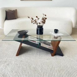 Tavolino da Salotto Marrone Noce Nero un Vano Forma Rettangolare 105x65x31h cm, Colore Ripiano Trasparente - Incarico