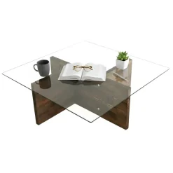 Tavolino da Salotto Marrone Noce Portariviste Forma Rettangolare 90x90x35h cm, Sfumatura Colore Struttura Noce - Dhabi