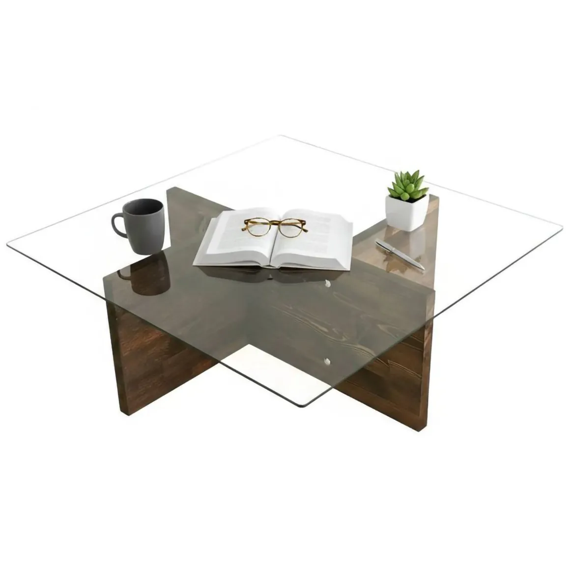 Tavolino da Salotto Marrone Noce Portariviste Forma Rettangolare 90x90x35h cm, Sfumatura Colore Struttura Noce - Dhabi