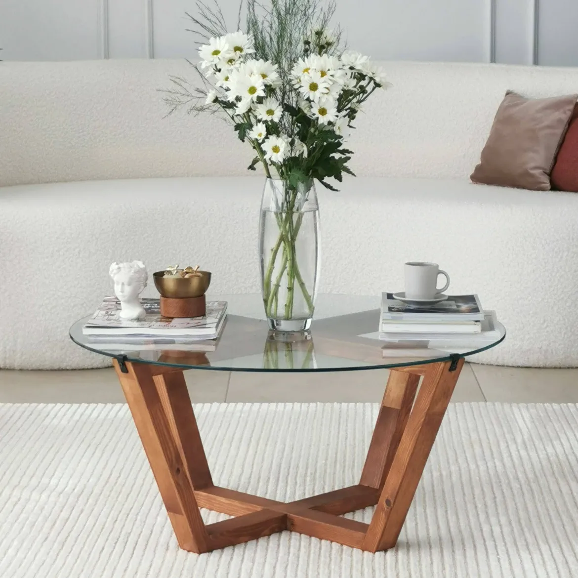 Tavolino da Salotto Marrone Noce Portariviste Forma Rotonda 75x75x35h cm, Sfumatura Colore Struttura Noce - Agatha