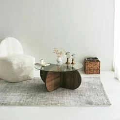 Tavolino da Salotto Marrone Noce Portariviste Forma Rotonda 75x75x35h cm, Sfumatura Colore Struttura Noce - Nila