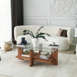 Tavolino da Salotto Marrone Noce Portariviste un Vano 105x60x40h cm, Forma Rettangolare - Tomiri