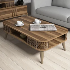 Tavolino da Salotto Marrone Noce set 3 Pezzi Forma Rettangolare 49x36x42h cm, Sfumatura Colore Ripiano Noce - Cerrione