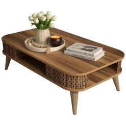 Tavolino da Salotto Marrone Noce set 3 Pezzi Forma Rettangolare 49x36x42h cm, Sfumatura Colore Ripiano Noce - Cerrione