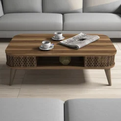 Tavolino da Salotto Marrone Noce set 3 Pezzi Forma Rettangolare 49x36x42h cm, Sfumatura Colore Ripiano Noce - Cerrione
