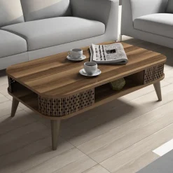 Tavolino da Salotto Marrone Noce set 3 Pezzi Forma Rettangolare 49x36x42h cm, Sfumatura Colore Ripiano Noce - Cerrione