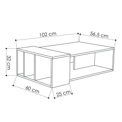 Tavolino da Salotto Marrone Quercia Nero Antracite 4 Vani Forma Rettangolarearrotondata 102x60x32h cm, Colore Ripiano Marrone - Tufo