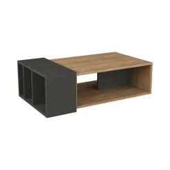 Tavolino da Salotto Marrone Quercia Nero Antracite 4 Vani Forma Rettangolarearrotondata 102x60x32h cm, Colore Ripiano Marrone - Tufo