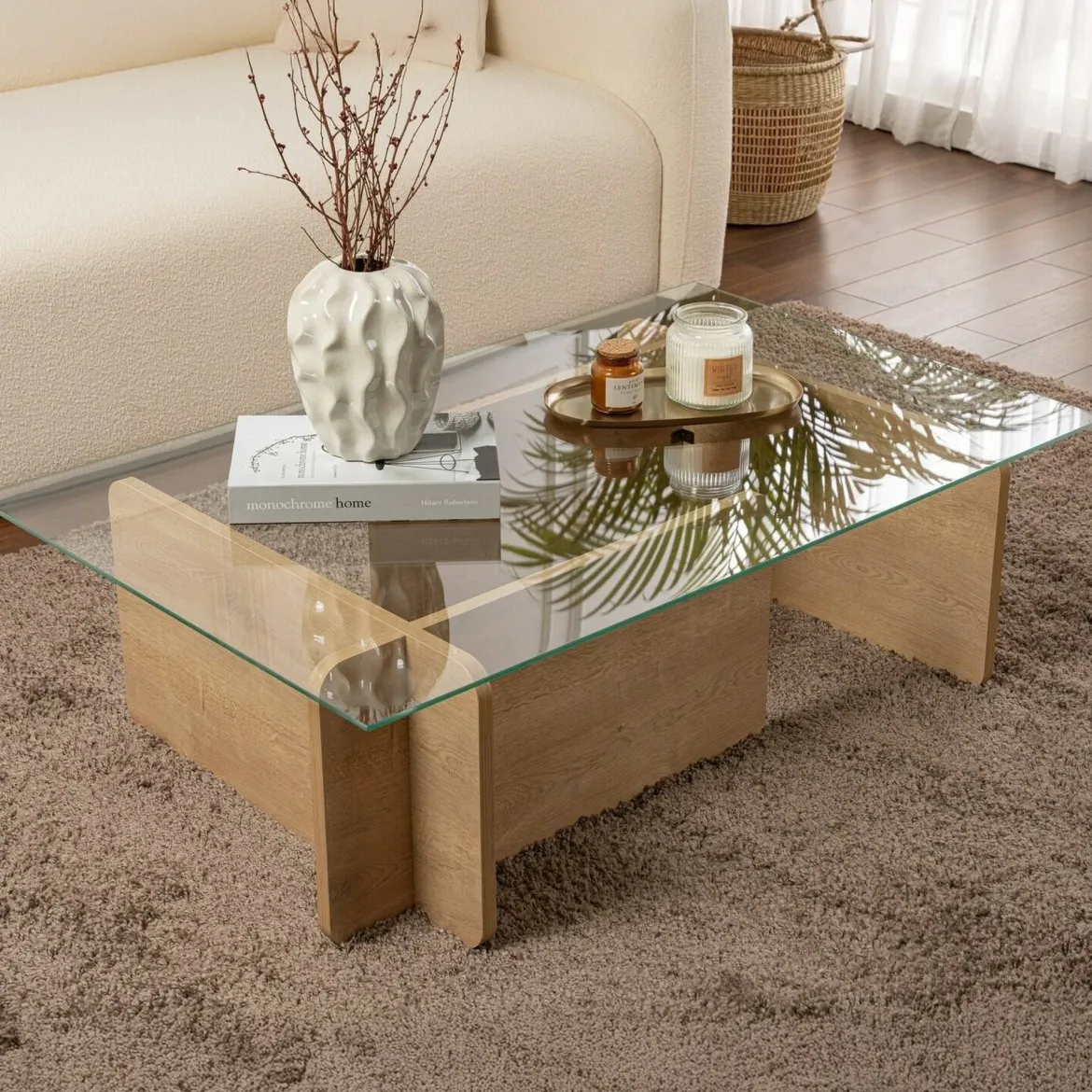 Tavolino da Salotto Marrone Quercia Portariviste Forma Rettangolare 105x65x30h cm, Sfumatura Colore Struttura Quercia - Kallias