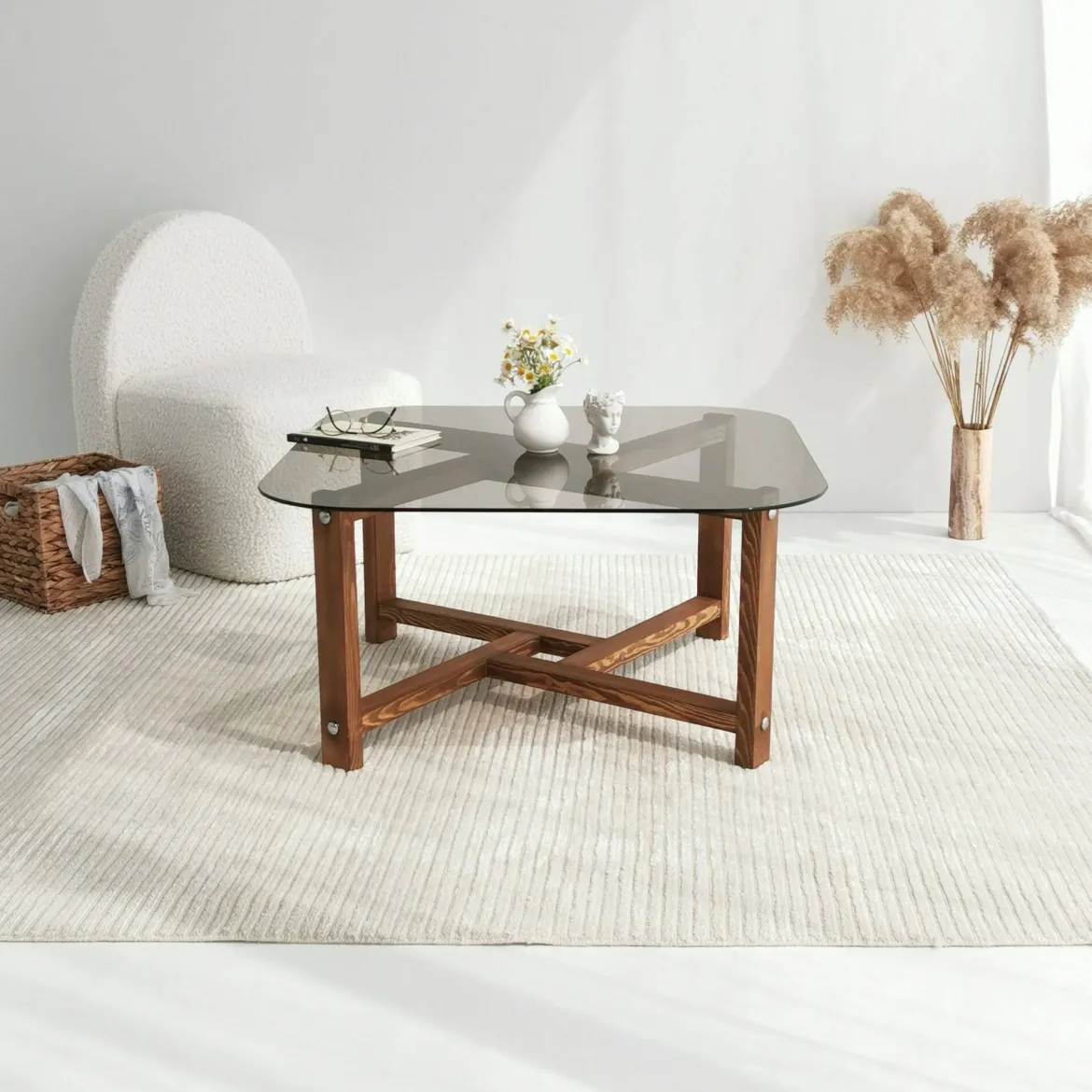 Tavolino da Salotto Marrone Quercia Portariviste Forma Rettangolare 80x80x40h cm, Sfumatura Colore Struttura Quercia - Aurano