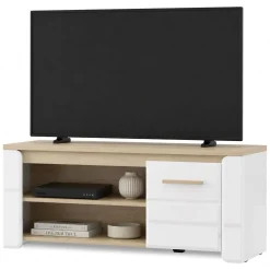 Tavolino da Salotto Marrone Rovere Bianco Opaco con Piedini 2 Vani 120x55x50h cm, Forma Rettangolare - Niella