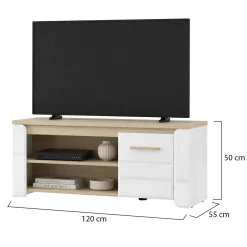 Tavolino da Salotto Marrone Rovere Bianco Opaco con Piedini 2 Vani 120x55x50h cm, Forma Rettangolare - Niella