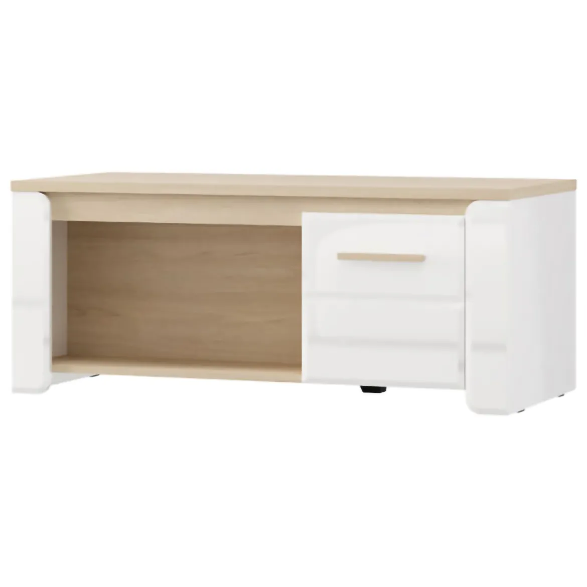 Tavolino da Salotto Marrone Rovere Bianco Opaco con Piedini 2 Vani 120x55x50h cm, Forma Rettangolare - Niella