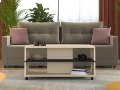 Tavolino da Salotto Marrone Rovere Chiaro Nero con Ruote 2 Vani 101x54.5x47.5h cm, Forma Rettangolare - Erice