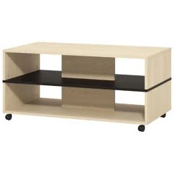 Tavolino da Salotto Marrone Rovere Chiaro Nero con Ruote 2 Vani 101x54.5x47.5h cm, Forma Rettangolare - Erice