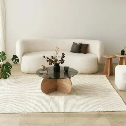 Tavolino da Salotto Marrone Rovere Effetto Fume Forma Rotonda 75x75x35h cm, Materiale Struttura in Vetro - Nila