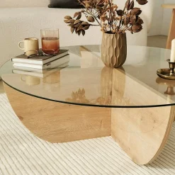 Tavolino da Salotto Marrone Rovere Forma Ovale Materiale Piano in Legno Nobilitato 120x65x40h cm, Colore Ripiano Marrone - Parona