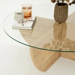 Tavolino da Salotto Marrone Rovere Forma Ovale Materiale Piano in Legno Nobilitato 120x65x40h cm, Colore Ripiano Marrone - Parona