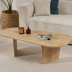 Tavolino da Salotto Marrone Rovere Forma Ovale Materiale Piano in Legno Nobilitato 130x65x40h cm, Colore Ripiano Marrone - Dozza