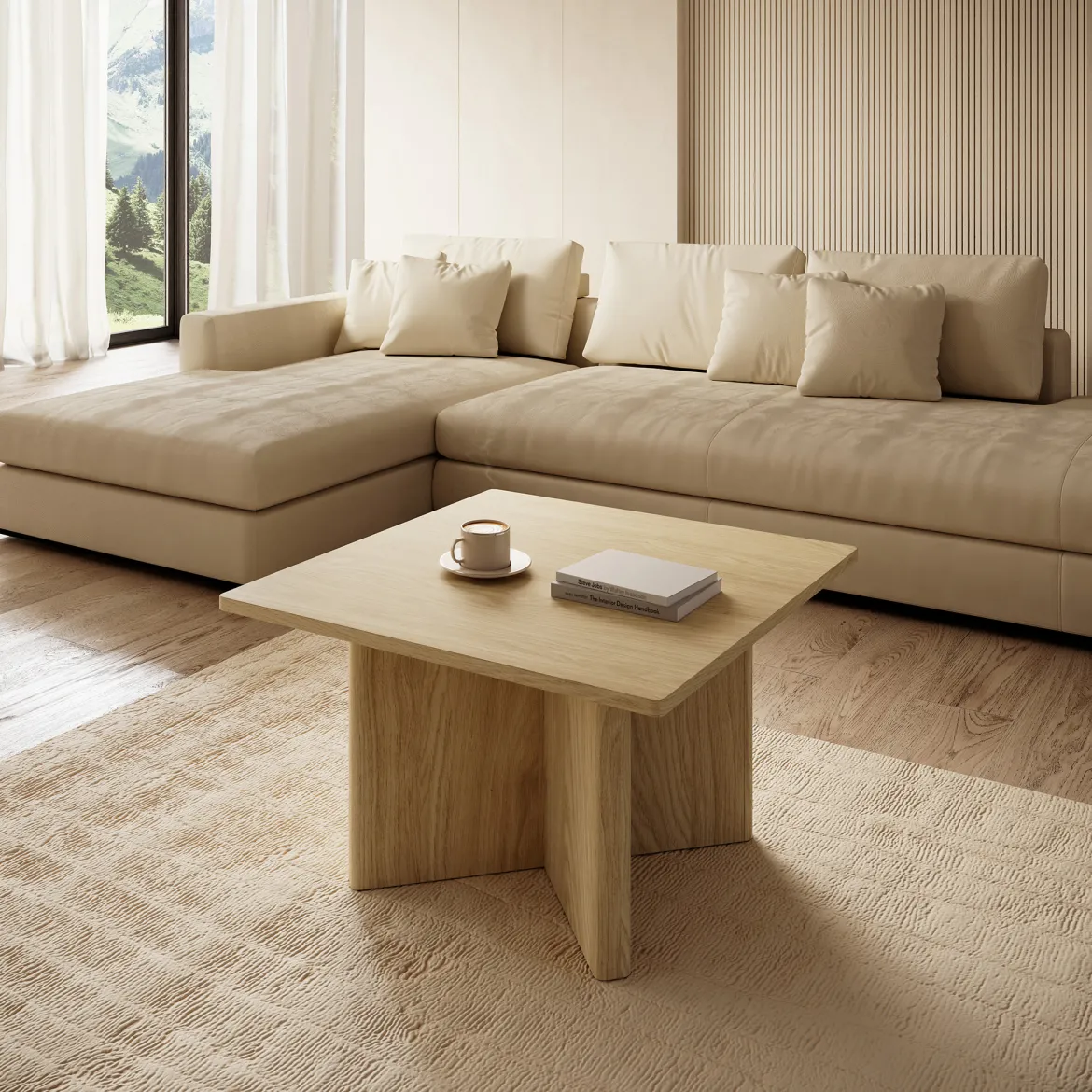 Tavolino da Salotto Marrone Rovere Forma Quadrato Colore Ripiano Marrone 80x80x49h cm, Sfumatura Colore Struttura Rovere - Kasinaba