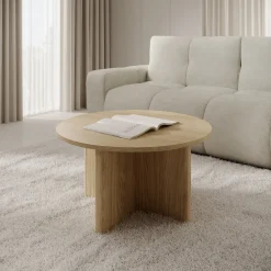 Tavolino da Salotto Marrone Rovere Forma Rotondo Colore Ripiano Marrone 90x90x49h cm, Sfumatura Colore Struttura Rovere - Kasi