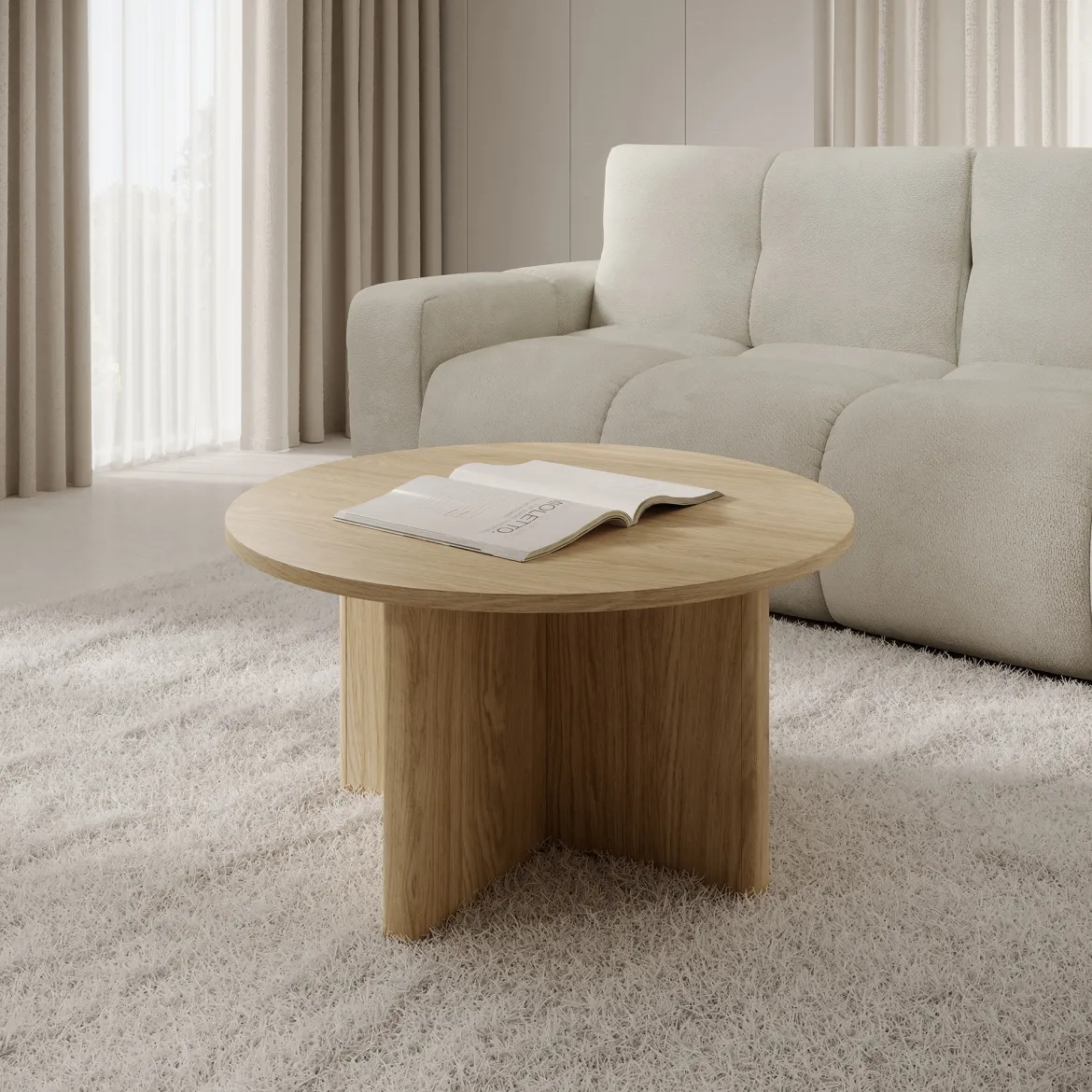 Tavolino da Salotto Marrone Rovere Forma Rotondo Colore Ripiano Marrone 90x90x49h cm, Sfumatura Colore Struttura Rovere - Kasi