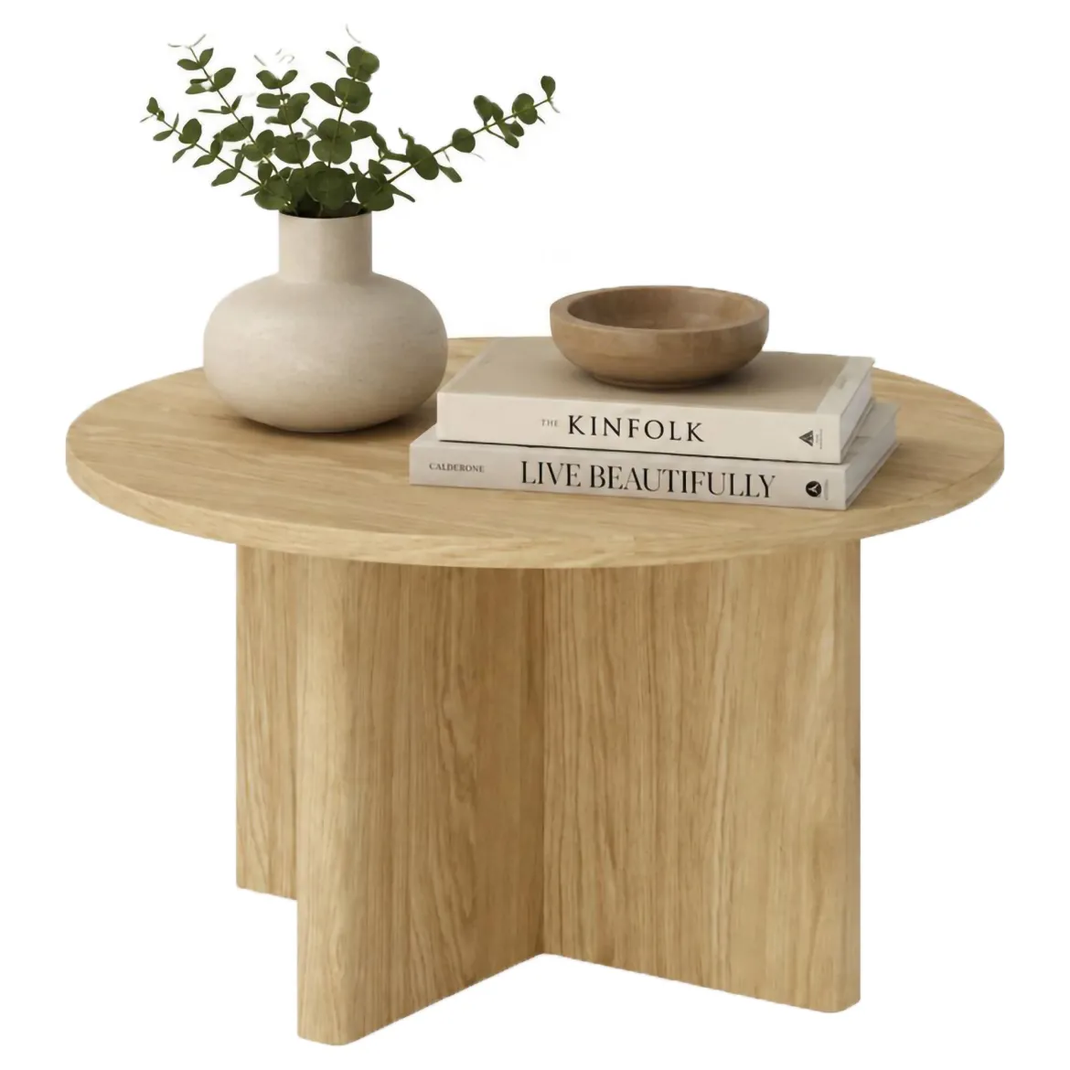 Tavolino da Salotto Marrone Rovere Forma Rotondo Colore Ripiano Marrone 90x90x49h cm, Sfumatura Colore Struttura Rovere - Kasi