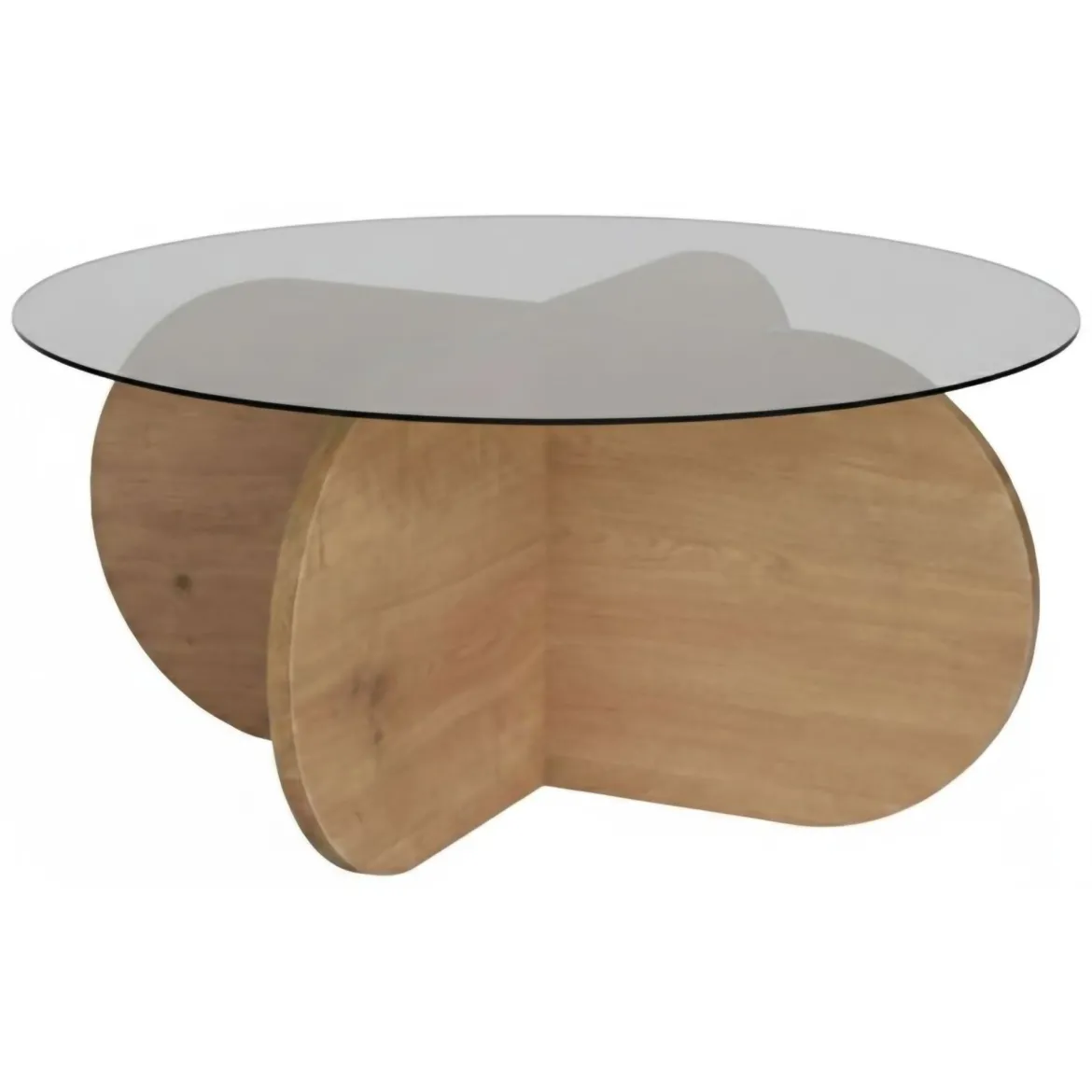 Tavolino da Salotto Marrone Rovere Forma Rotondo Colore Ripiano Trasparente 75x75x35h cm, Sfumatura Colore Struttura Rovere - Cugnoli