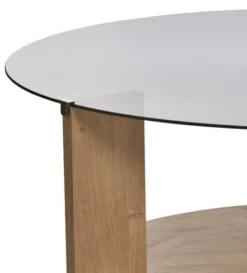 Tavolino da Salotto Marrone Rovere Forma Rotondo Colore Ripiano Trasparente 75x75x40h cm, Sfumatura Colore Struttura Rovere - Canevino