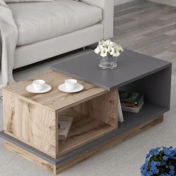 Tavolino da Salotto Marrone Rovere Nero Antracite 2 Vani con Piedini 90x50x39h cm, Forma Rettangolare - Parcines