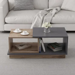 Tavolino da Salotto Marrone Rovere Nero Antracite 2 Vani con Piedini 90x50x39h cm, Forma Rettangolare - Parcines