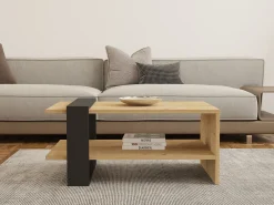 Tavolino da Salotto Marrone Rovere Nero un Vano Forma Rettangolare 80x50x35h cm, Colore Ripiano Marrone - Rogliano
