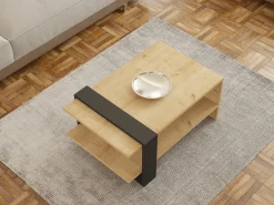 Tavolino da Salotto Marrone Rovere Nero un Vano Forma Rettangolare 80x50x35h cm, Colore Ripiano Marrone - Rogliano