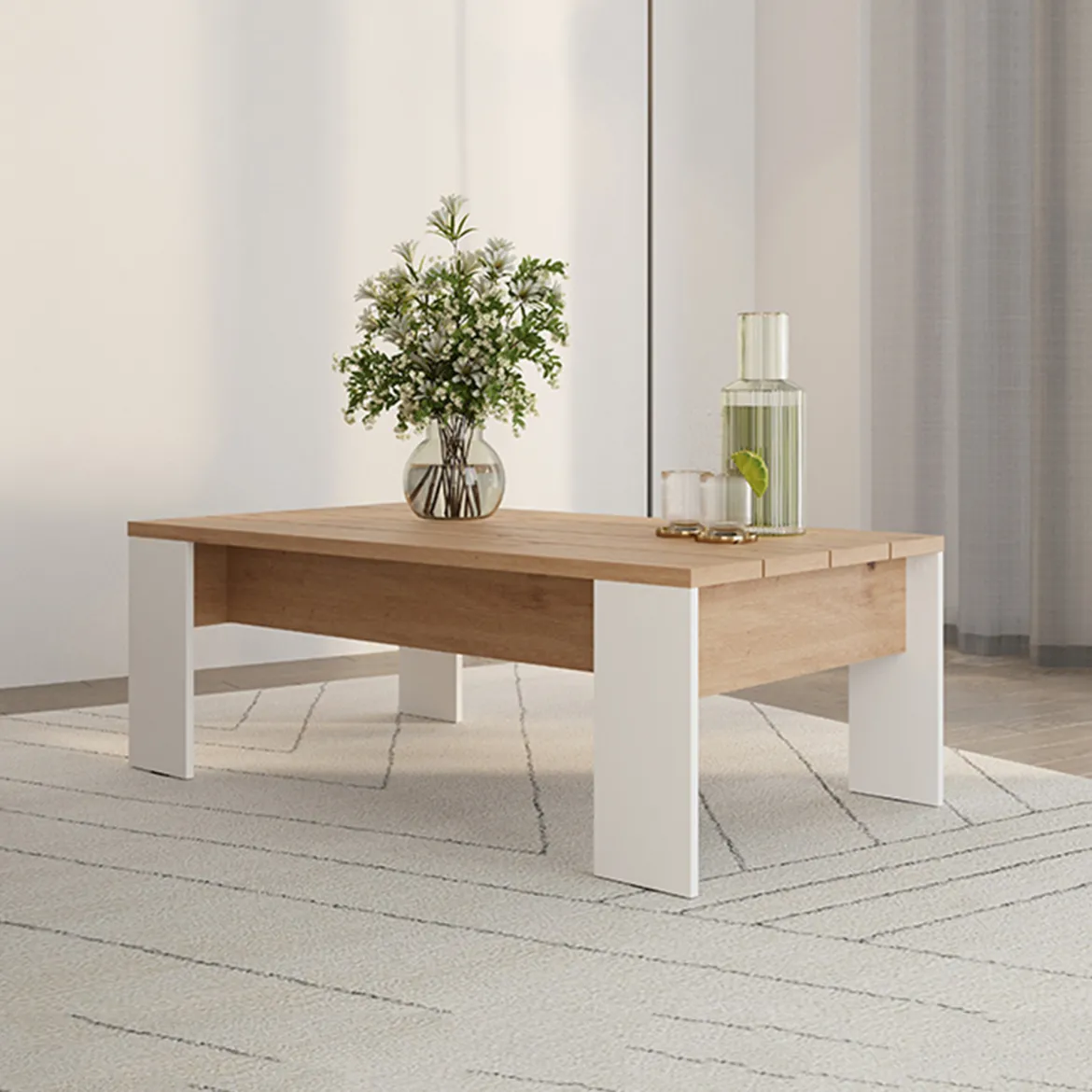 Tavolino da Salotto Marrone Rovere Nodi Bianco Opaco Forma Rettangolare Colore Ripiano Marrone 120x67x43h cm, Colore Struttura Bianco - Bertona