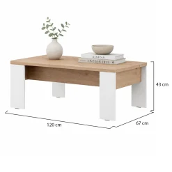 Tavolino da Salotto Marrone Rovere Nodi Bianco Opaco Forma Rettangolare Colore Ripiano Marrone 120x67x43h cm, Colore Struttura Bianco - Bertona