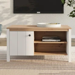 Tavolino da Salotto Marrone Rovere Nodi Bianco Piano Effetto Doghe Forma Quadrato 67x67x43h cm, Colore Ripiano Marrone - Magre