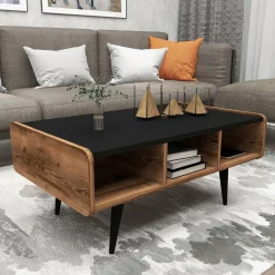 Tavolino da Salotto Marrone Rovere Nodi Nero con Piedini 3 Vani 90x56x40h cm, Forma Rettangolare - Mangone