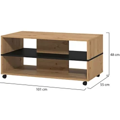 Tavolino da Salotto Marrone Rovere Nodi Nero un Cassetto con Piedini 100x60x4h cm, un Vano - Kasese